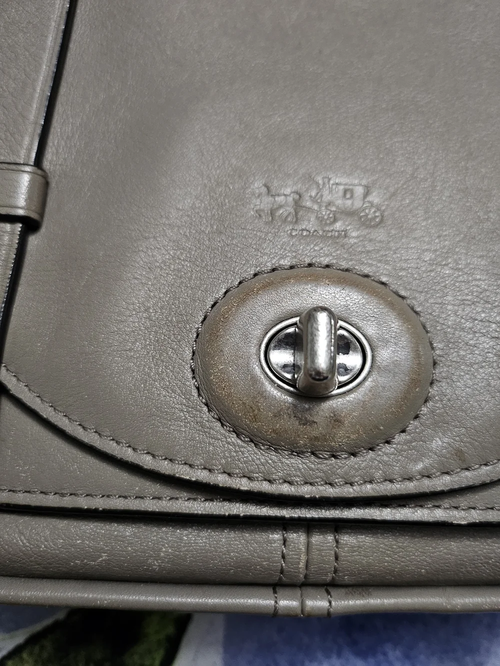 Coach Taupe Gray Leather Turnlock Crossbody Bag